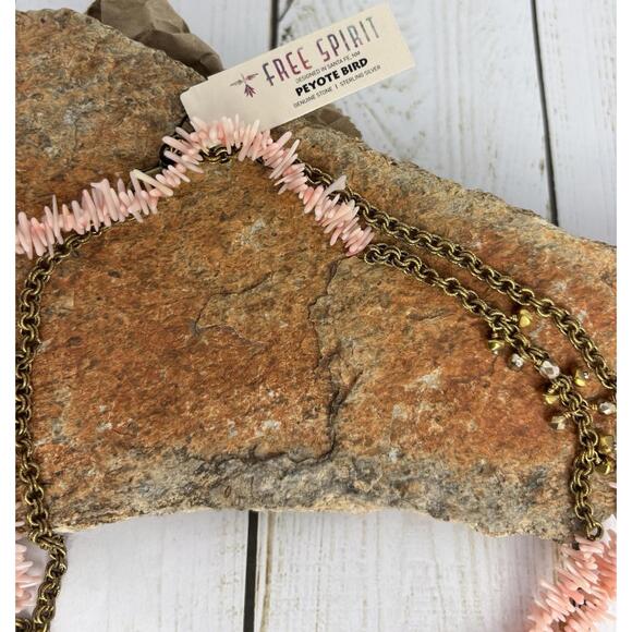 Peyote Bird Pink Coral Brass‎ Sterling Beaded Necklace J183 - Picture 3 of 4